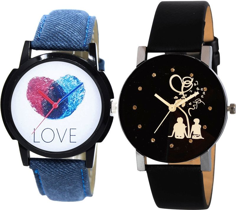 combo watch Analog Watch - For Girls Treading Style Love And Couple Love Analogue Blue And Black Color Boys And Men Watch - B11-B138 (Combo Of 2 )