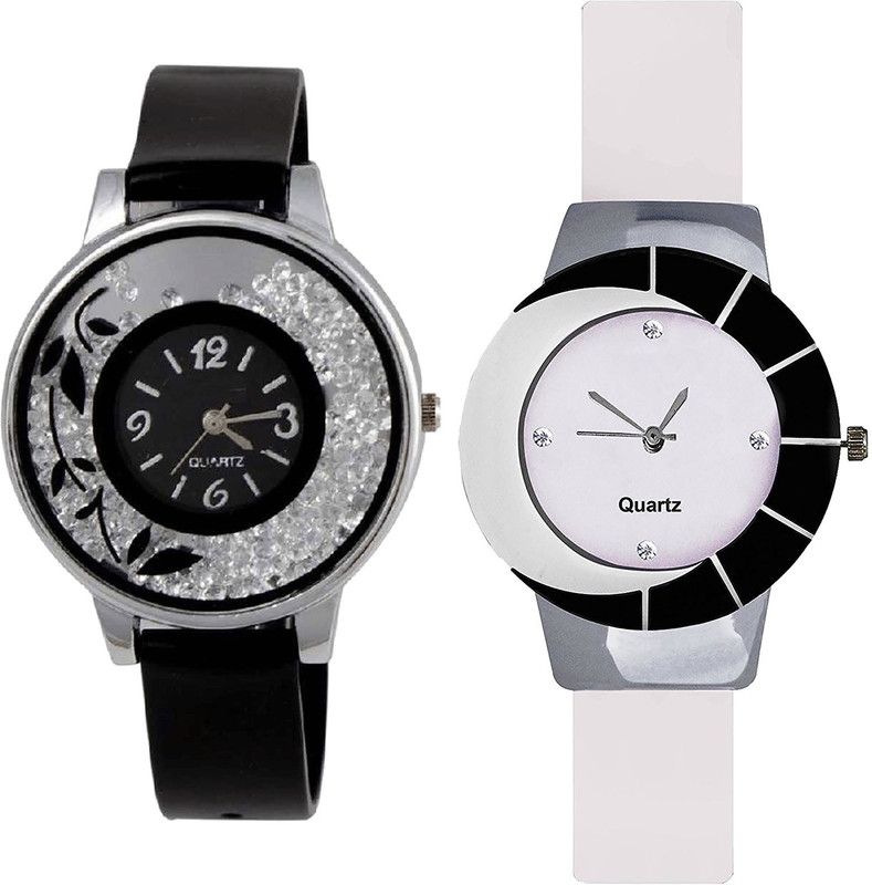 combo watch Analog Watch - For Girls Classical Quartz Flower Analogue Black And White Color Girls And Women Watch - G86-G11 (Combo Of 2 )