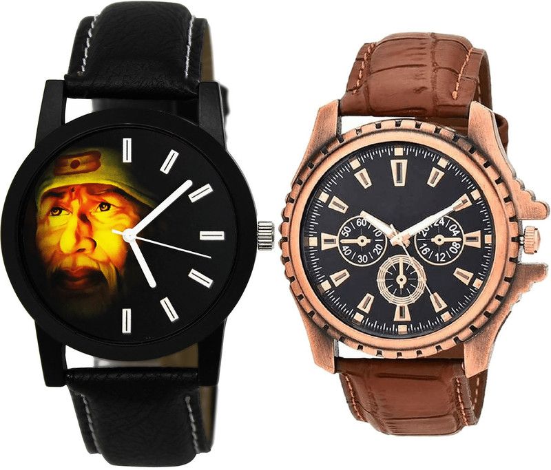combo watch Analog Watch - For Girls Modern High Quality Sai Baba Analogue Black And Brown Color Boys And Men Watch - B123-B110 (Combo Of 2 )
