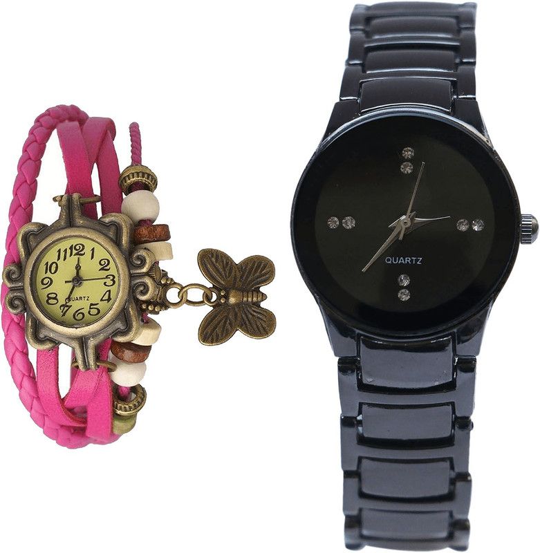 combo watch Analog Watch - For Girls Exclusive Butterfly Analogue Pink And Black Color Girls And Women Watch - G63-G206 (Combo Of 2 )
