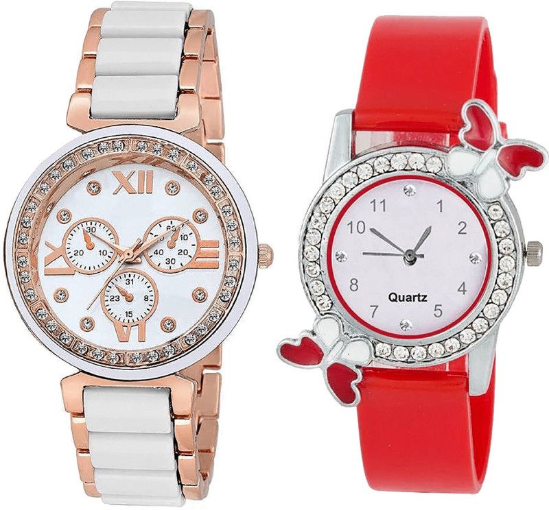 combo watch Analog Watch - For Girls Classical Casual Analogue White And Red Color Girls And Women Watch - G210-G101 (Combo Of 2 )