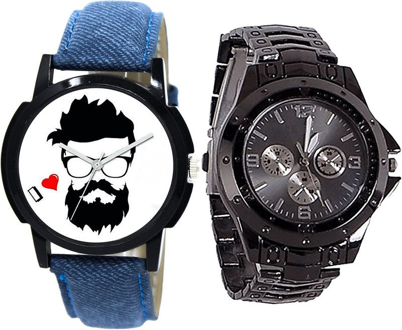 combo watch Analog Watch - For Girls Contemporary Valentine Beard Style Analogue Blue And Black Color Boys And Men Watch - B12-B70 (Combo Of 2 )