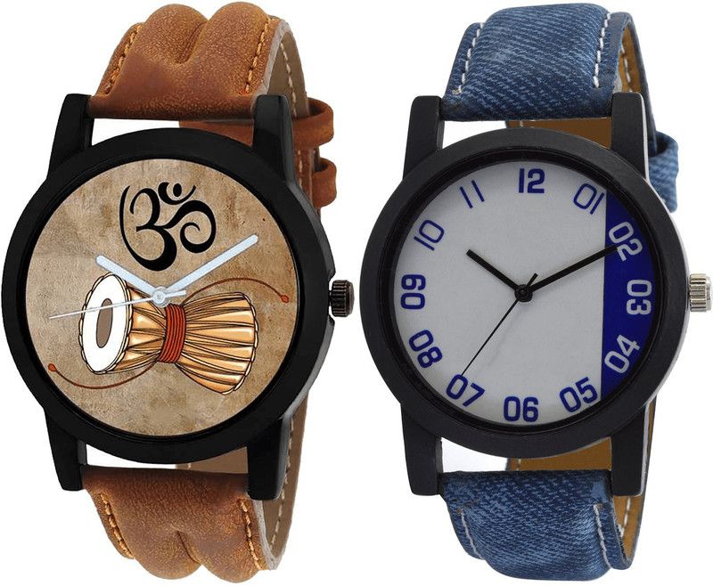 combo watch Analog Watch - For Girls Best Gift Damru Analogue Brown And Blue Color Boys And Men Watch - B25-B40 (Combo Of 2 )