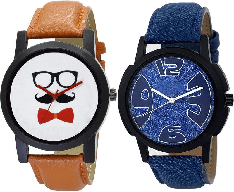 combo watch Analog Watch - For Girls Modish Tread Beard Style Analogue Brown And Blue Color Boys And Men Watch - B53-B9 (Combo Of 2 )