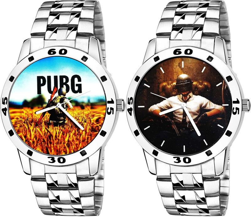 combo watch Analog Watch - For Boys Latest Exclusive Pubg Military Army Chain Watch Silver Color Men Watch - B488-B451 (Combo Of 2 )