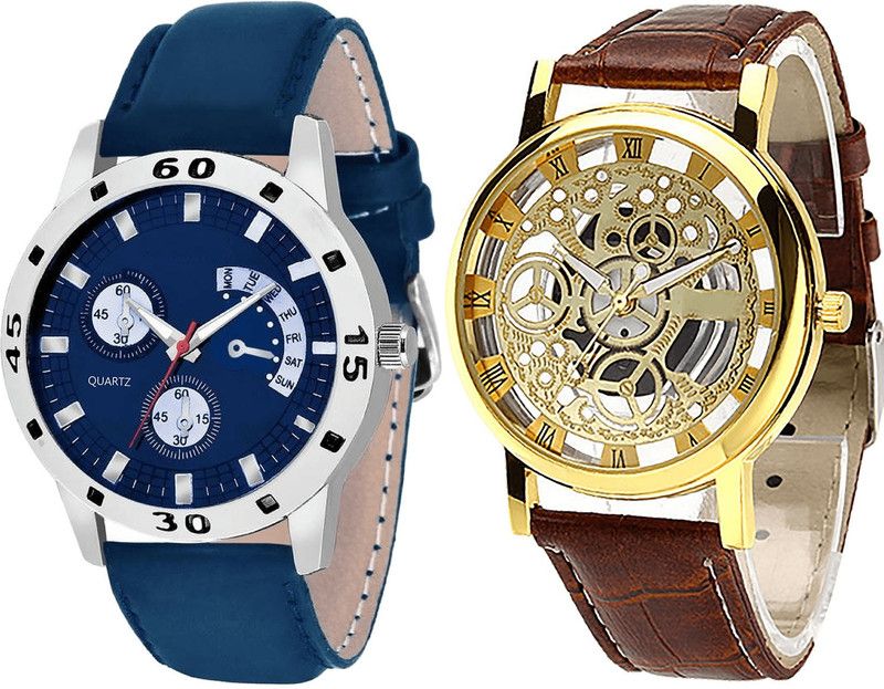 combo watch Analog Watch - For Girls Modern Exclusive Open Analogue Blue And Brown Color Boys And Men Watch - B56-B45 (Combo Of 2 )