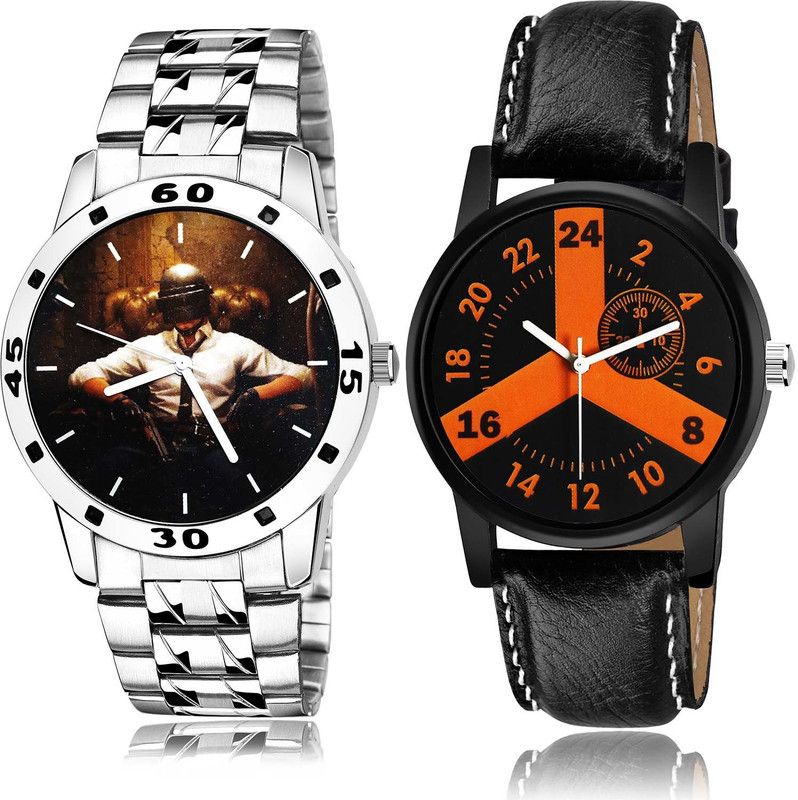 combo watch Analog Watch - For Boys Treading Italian Designer Pubg Military Army Chain Watch Silver And Black Color Boys And Men Watch - B451-B865 (Combo Of 2 )