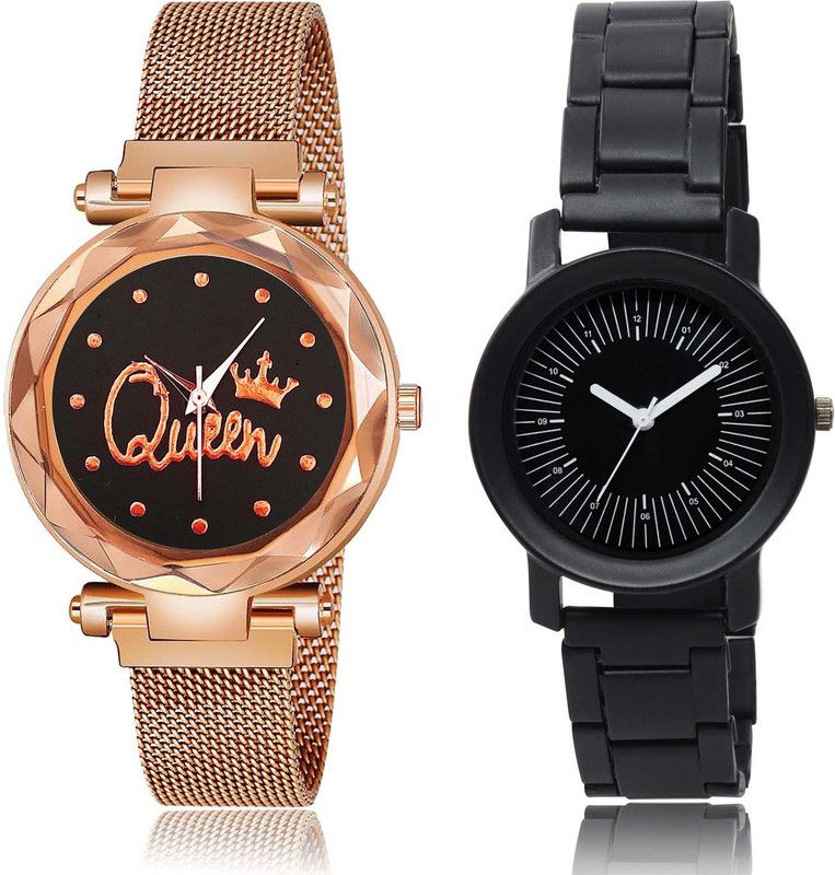 combo watch Analog Watch - For Girls Contemporary Tread Queen Magnet Chain And Love Valentine Couple 2 Watch Combo For Girls And Women - G538-GO154