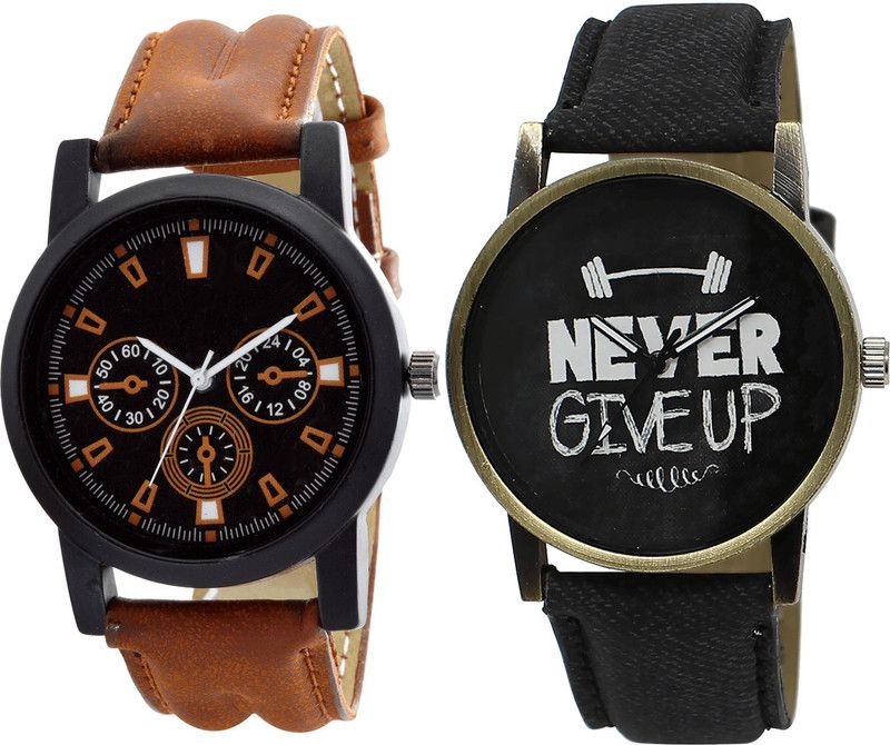 combo watch Analog Watch - For Girls Latest Formal Never Give Up Analogue Brown And Black Color Boys And Men Watch - B30-BL46.27 (Combo Of 2 )