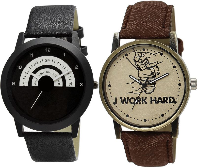 combo watch Analog Watch - For Girls Modern Quartz I Work Hard Analogue Black And Brown Color Boys And Men Watch - B48-BL46.29 (Combo Of 2 )