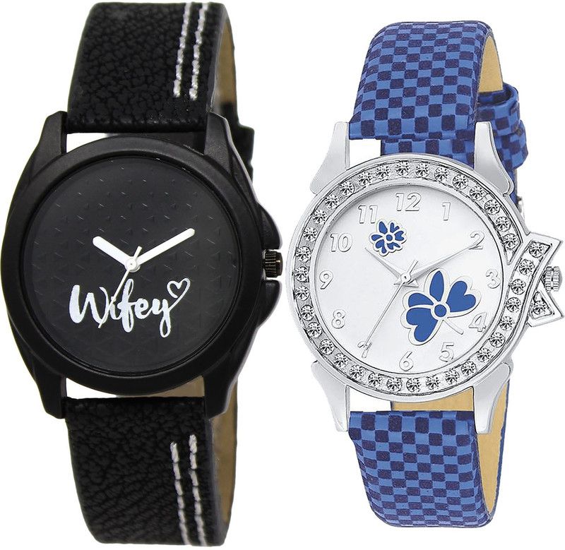 combo watch Analog Watch - For Girls Best Wrist Wife And Flower Analogue Black And Blue Color Girls And Women Watch - GL234-G127 (Combo Of 2 )
