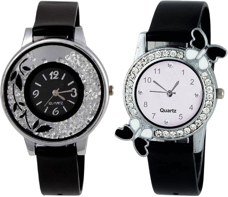 combo watch Analog Watch - For Girls New Exclusive Flower And Butterfly Analogue Black Color Girls And Women Watch - G86-G97 (Combo Of 2 )