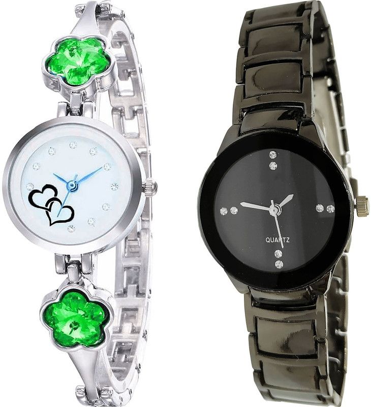 combo watch Analog Watch - For Girls Contemporary Love Love Valentine Analogue Silver And Black Color Girls And Women Watch - G434-G206 (Combo of 2 )
