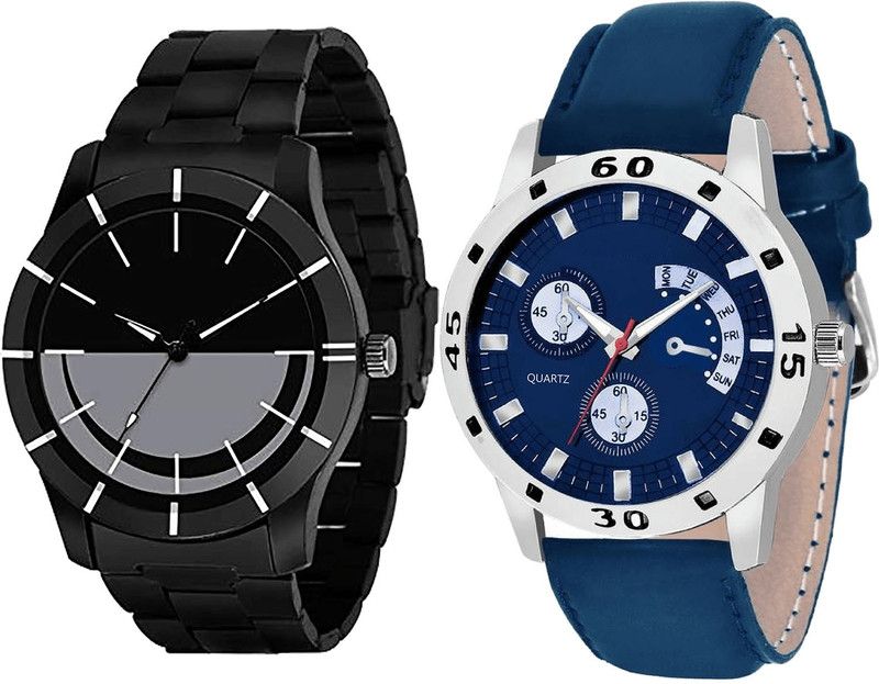 combo watch Analog Watch - For Girls Classical Casual Analogue Black And Blue Color Boys And Men Watch - B108-B56 (Combo Of 2 )