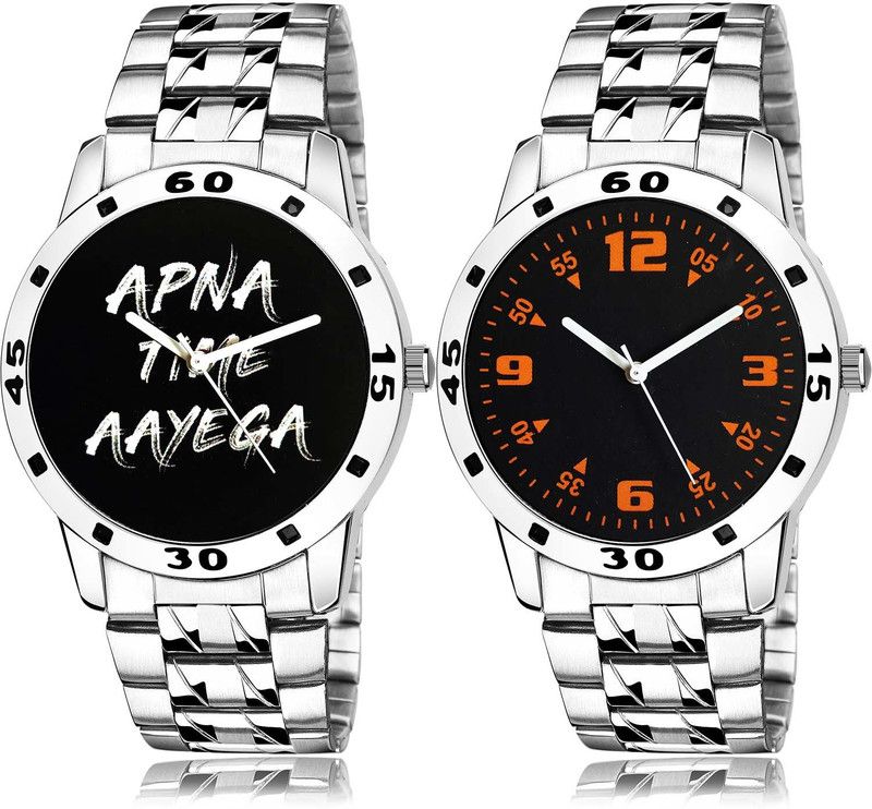 combo watch Analog Watch - For Boys Latest Designer Apna Time Aayega Chain Watch And Chain Watch Silver Color Boys And Men Watch - B414-B862 (Combo Of 2)