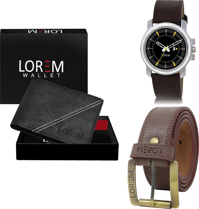 Mens Combo Of Watch With Artificial Leather Wallet & Belt Analog Watch - For Men FZ-LR44-WL35-BL02