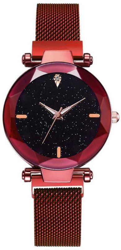 Analog Watch - For Women Luxury Red Strap - Black Dial - Magnet Buckle Watches Red Analog Watch