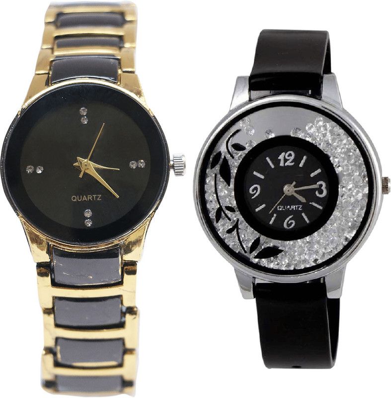 combo watch Analog Watch - For Girls New Exclusive Analogue Gold And Black Color Girls And Women Watch - G208-G86 (Combo Of 2 )