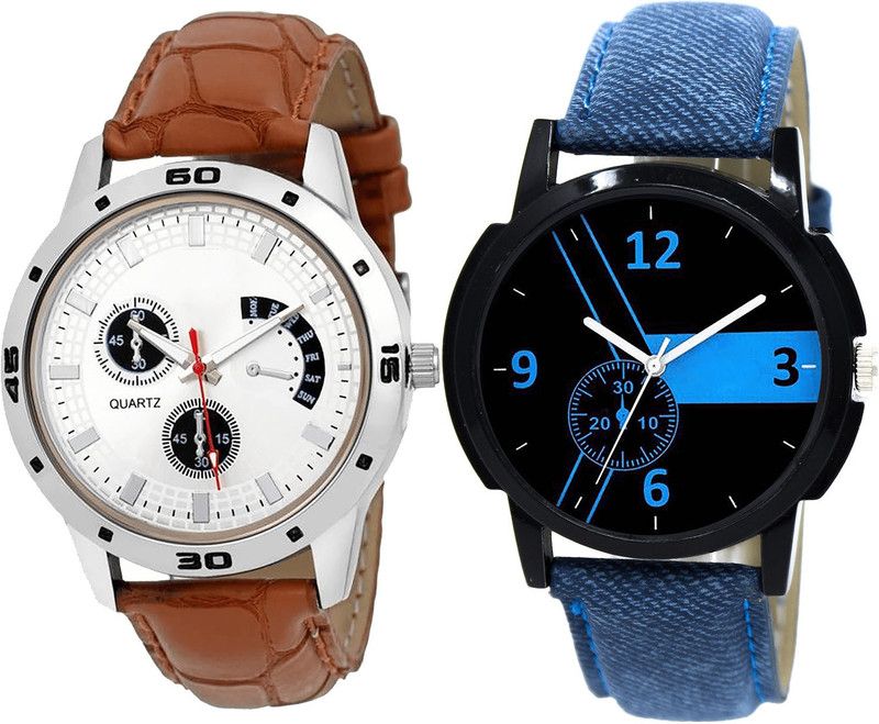 combo watch Analog Watch - For Girls Latest Formal Analogue Brown And Blue Color Boys And Men Watch - B52-B7 (Combo Of 2 )