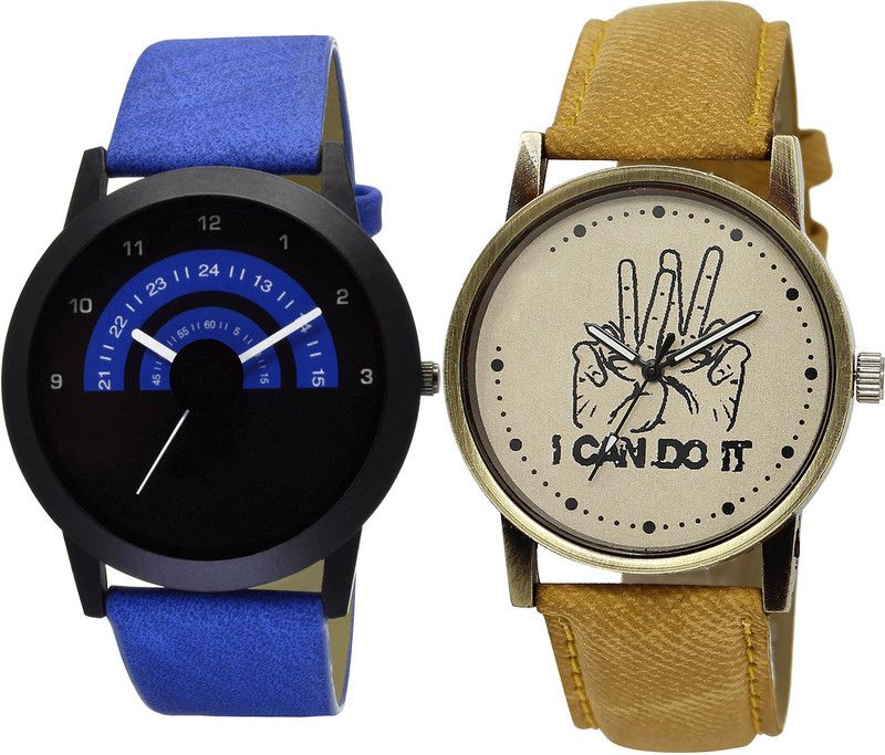 combo watch Analog Watch - For Girls Classical High Quality I Cand Do It Analogue Blue And Brown Color Boys And Men Watch - B47-BL46.30 (Combo Of 2 )