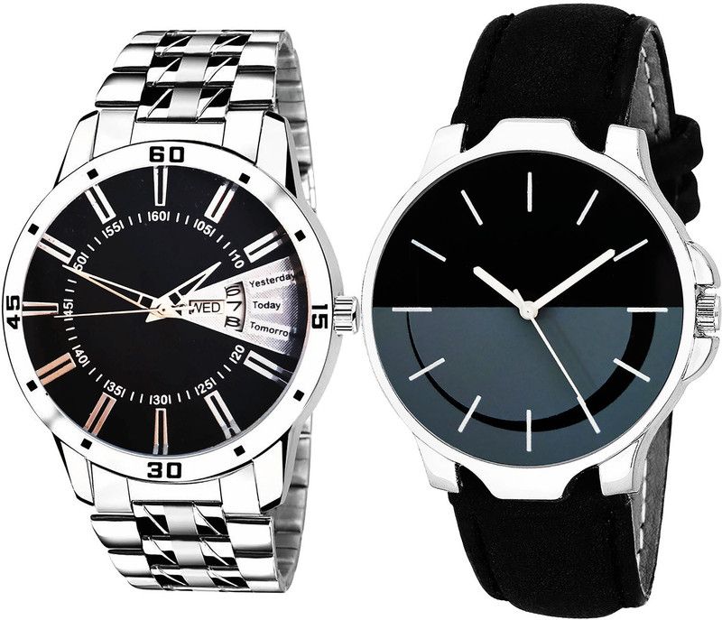 combo watch Analog Watch - For Boys Contemporary Exclusive Day And Date Analog Silver And Black Color Boys And Men Watch - B191-B111