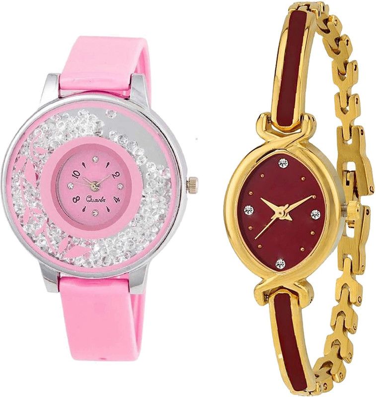 combo watch Analog Watch - For Girls Classical Branded Flower Analogue Pink And Gold Color Girls And Women Watch - G88-G122 (Combo Of 2 )