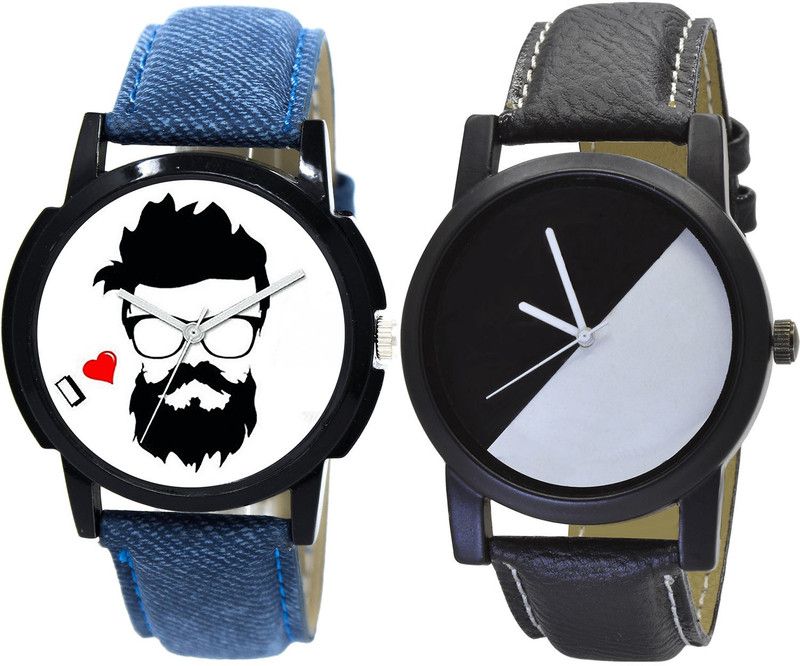 combo watch Analog Watch - For Girls Brand New Italian Designer Beard Style Analogue Blue And Black Color Boys And Men Watch - B12-B32 (Combo Of 2 )
