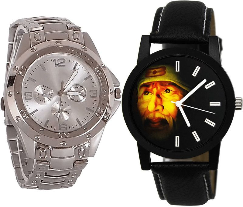 combo watch Analog Watch - For Girls Contemporary Rich Sai Baba Analogue Silver And Black Color Boys And Men Watch - B72-B123 (Combo Of 2 )