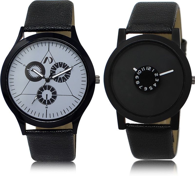 Classic Look Combo Analog Watch - For Couple AD03-LR25 New Fancy Black Leather Strap