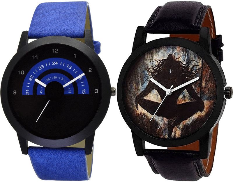 combo watch Analog Watch - For Girls Modern Quartz Mahadev Analogue Blue And Black Color Boys And Men Watch - B47-B24 (Combo Of 2 )