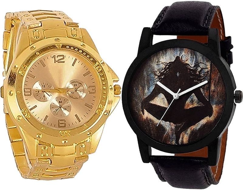 combo watch Analog Watch - For Girls Modish Technology Mahadev Analogue Gold And Black Color Boys And Men Watch - B71-B24 (Combo Of 2 )