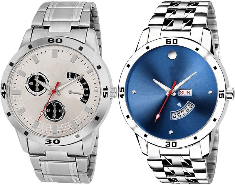 combo watch Analog Watch - For Men Best Style Day And Date Silver Color Boys Watch - BL46.101-BL46.105 (Combo Of 2 )