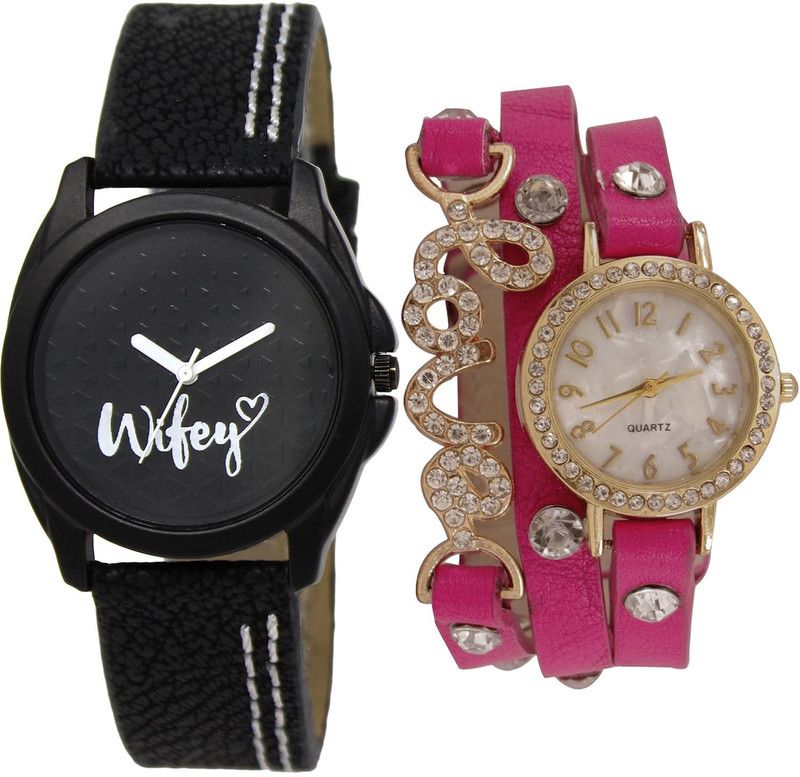 combo watch Analog Watch - For Girls Latest 3D Design Wife And Love Valentine Analogue Black And Pink Color Girls And Women Watch - GL234-G204 (Combo Of 2 )