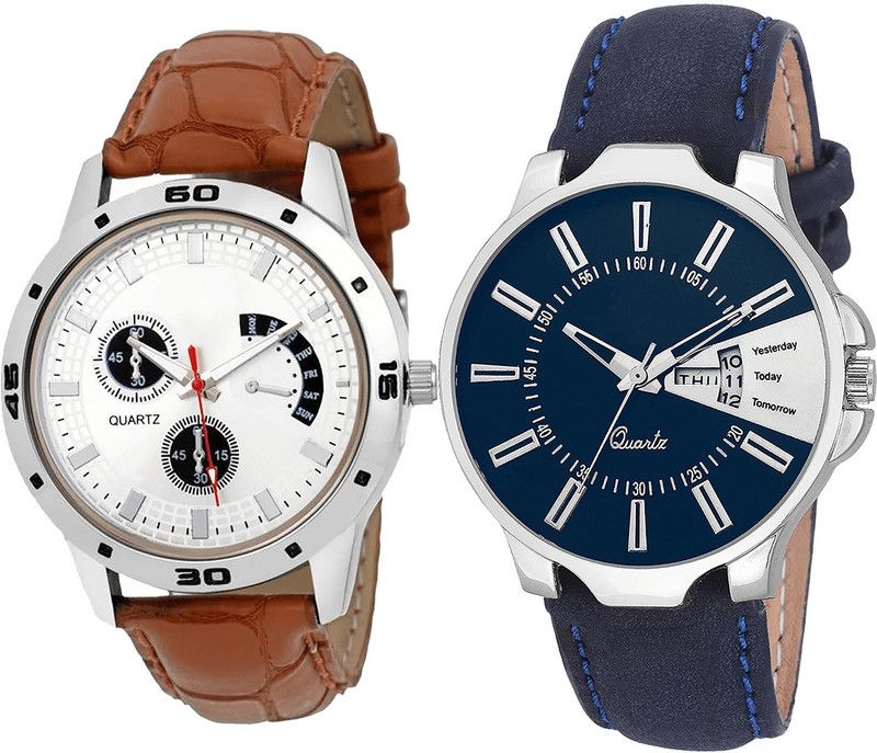 combo watch Analog Watch - For Girls Fashion Day And Date Analogue Brown And Blue Color Boys And Men Watch - B52-BL46.23 (Combo Of 2 )