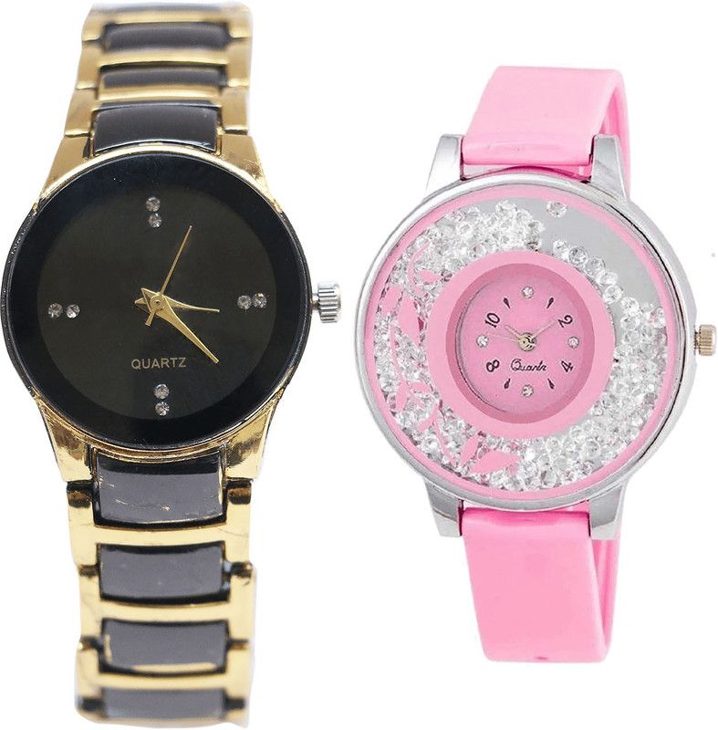 combo watch Analog Watch - For Girls Latest Fashion Analogue Gold And Pink Color Girls And Women Watch - G208-G88 (Combo Of 2 )