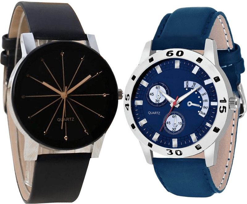 combo watch Analog Watch - For Girls Modish Tread Analogue Black And Blue Color Boys And Men Watch - B51-B56 (Combo Of 2 )
