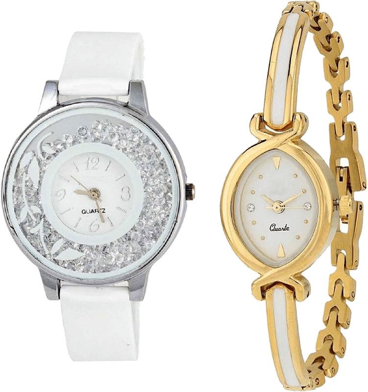 combo watch Analog Watch - For Girls Modern Diwali Flower Analogue White And Gold Color Girls And Women Watch - G90-G123 (Combo Of 2 )