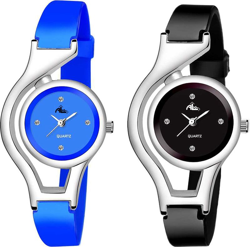 Analog Watch - For Girls Stylish Child Girl Multi Color Combo PU Belt (BLACK-BLUE)