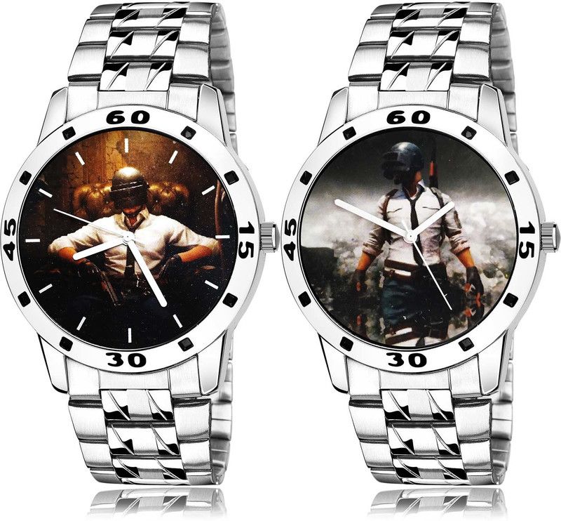 combo watch Analog Watch - For Boys Latest Italian Designer Pubg Military Army Chain Watch Silver Color Boys And Men Watch - B451-B505 (Combo Of 2 )