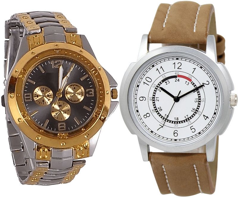 combo watch Analog Watch - For Girls New Luxury Analogue Silver And Brown Color Boys And Men Watch - B76-BL46.17 (Combo Of 2 )