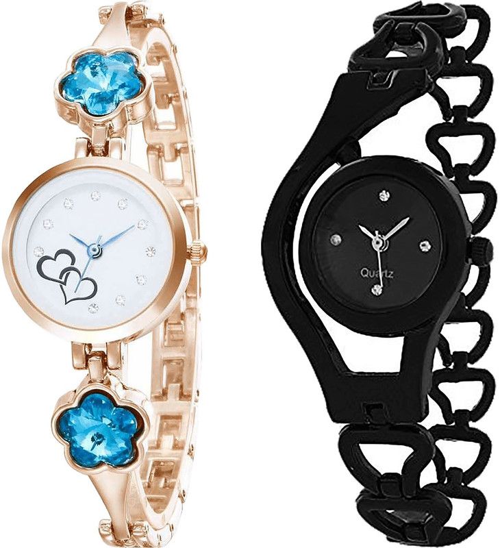 combo watch Analog Watch - For Girls Brand New Rich Love Valentine And Chain Analogue Rose Gold And Black Color Girls And Women Watch - G435-G68 (Combo of 2 )