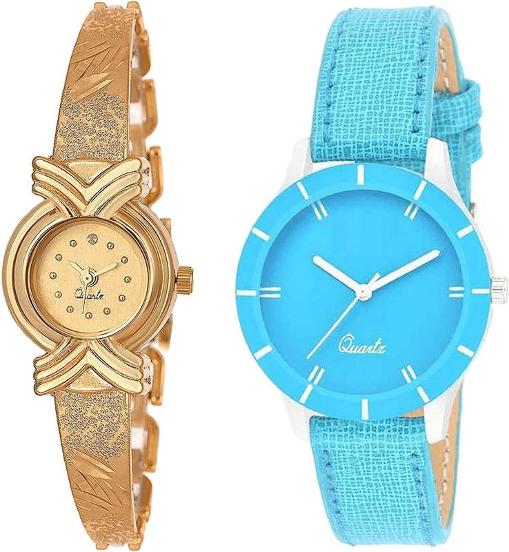 combo watch Analog Watch - For Girls Contemporary Branded Analogue Gold And Blue Color Girls And Women Watch - G265-G269 (Combo of 2 )