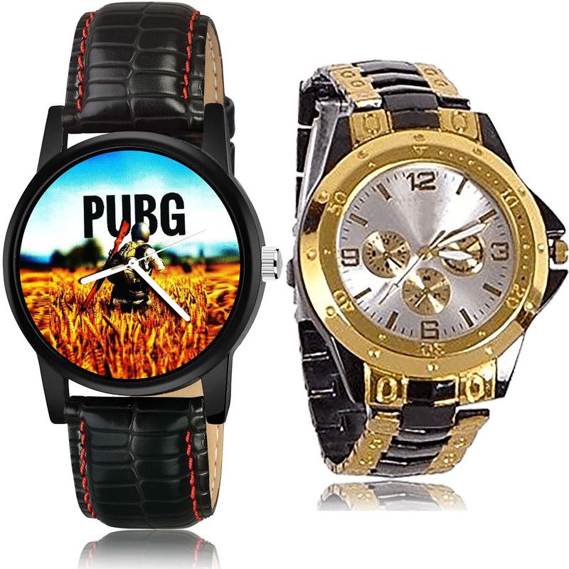 combo watch Analog Watch - For Boys Brand New High Quality Pubg Military Army And Chain Black Color Boys And Men Watch - B476-B73 (Combo Of 2)