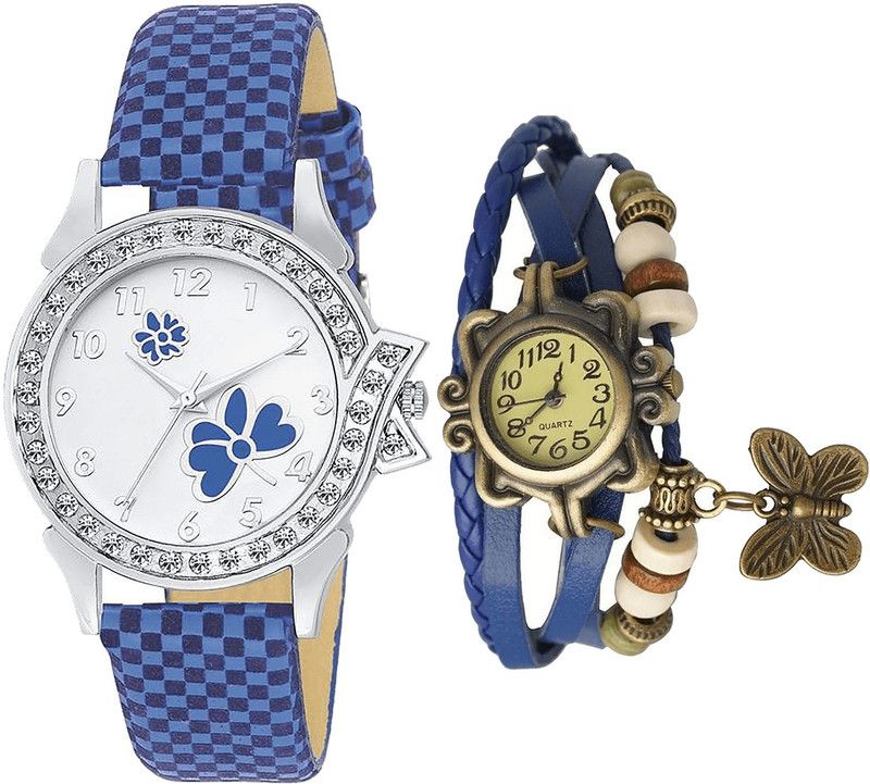 combo watch Analog Watch - For Girls Treading Chronograph Flower And Butterfly Analogue Blue Color Girls And Women Watch - G127-G59 (Combo Of 2 )