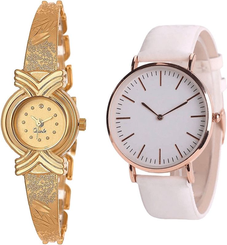 combo watch Analog Watch - For Girls Brand New Fashion Chronograph Analogue Gold And White Color Girls And Women Watch - G265-G193 (Combo Of 2 )