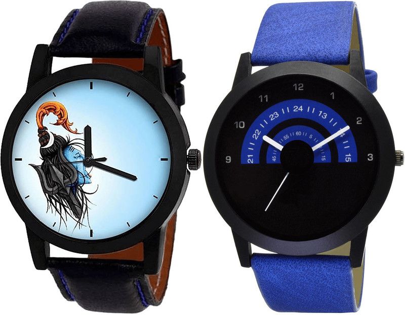 combo watch Analog Watch - For Girls Treading Chronograph Mahadev Analogue Black And Blue Color Boys And Men Watch - B22-B47 (Combo Of 2 )