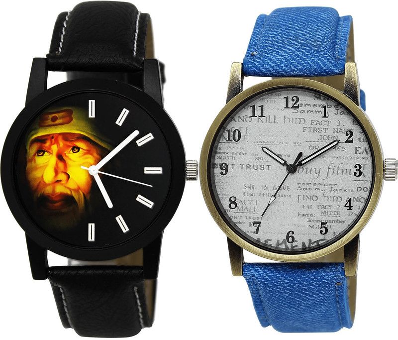 combo watch Analog Watch - For Girls Contemporary Technology Sai Baba Analogue Black And Blue Color Boys And Men Watch - B123-BL46.28 (Combo Of 2 )