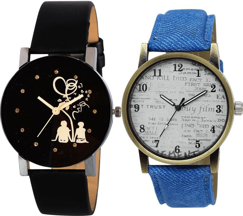 combo watch Analog Watch - For Girls Latest Chronograph Couple Love Analogue Black And Blue Color Boys And Men Watch - B138-BL46.28 (Combo Of 2 )