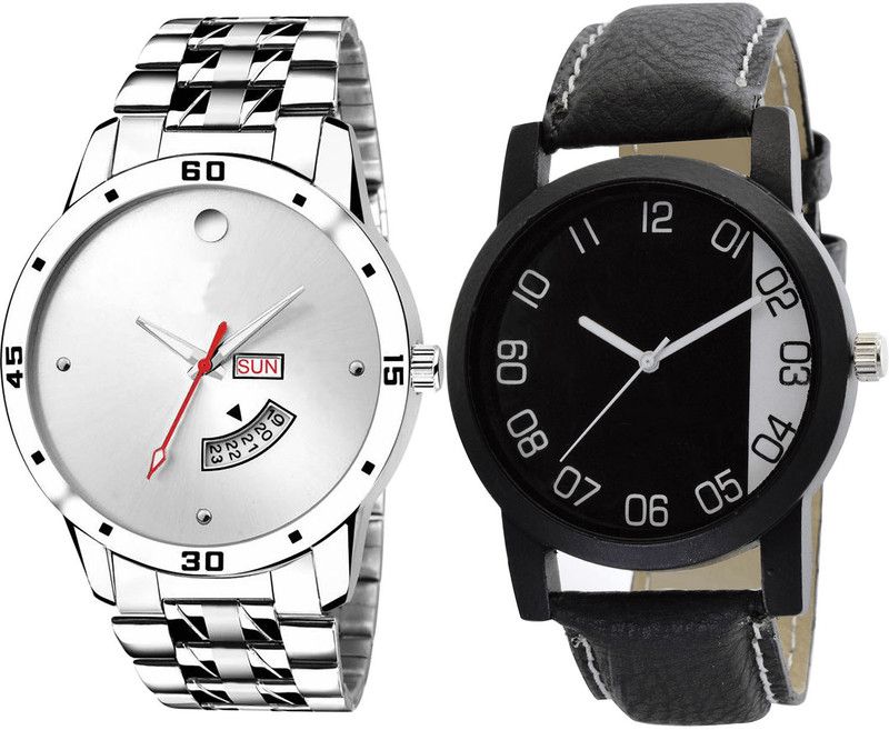 combo watch Analog Watch - For Girls Contemporary Designer Day And Date Analogue Silver And Black Color Boys And Men Watch - BL46.103-B38 (Combo Of 2 )