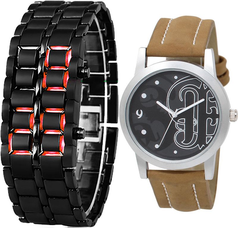 combo watch Analog Watch - For Girls Classical Valentine Led Matel Analogue Black And Brown Color Boys And Men Watch - B127-BL46.14 (Combo Of 2 )